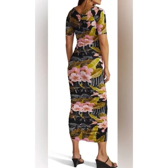 NWT Favorite Daughter Floral Bad Decisions Ruched Midi Dress in Hawaiian Vacay - Picture 2 of 16